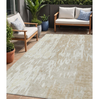 Tapis intérieur lavable abstrait beige et ivoire 5 pi x 8 pi Fagundes