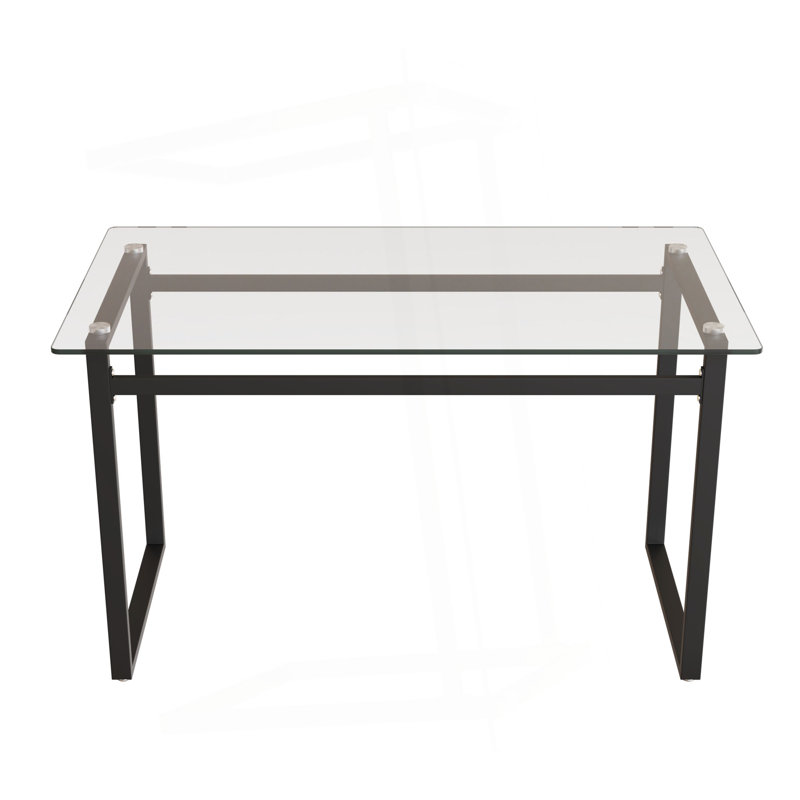 51" Modern Minimalist Rectangular Glass Dining Table For 4-6 With 0.31" Tempered Glass Tabletop And Black Chrome Metal Legs, Writing Table Desk, For Kitchen Dining Living Room (0 Damage)