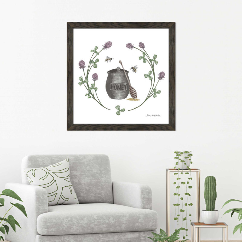 «Happy to Bee Home IV», reproduction de dessin, H 21,5 po x l 21,5 po x P 0,75 po, Cadre chocolat patiné