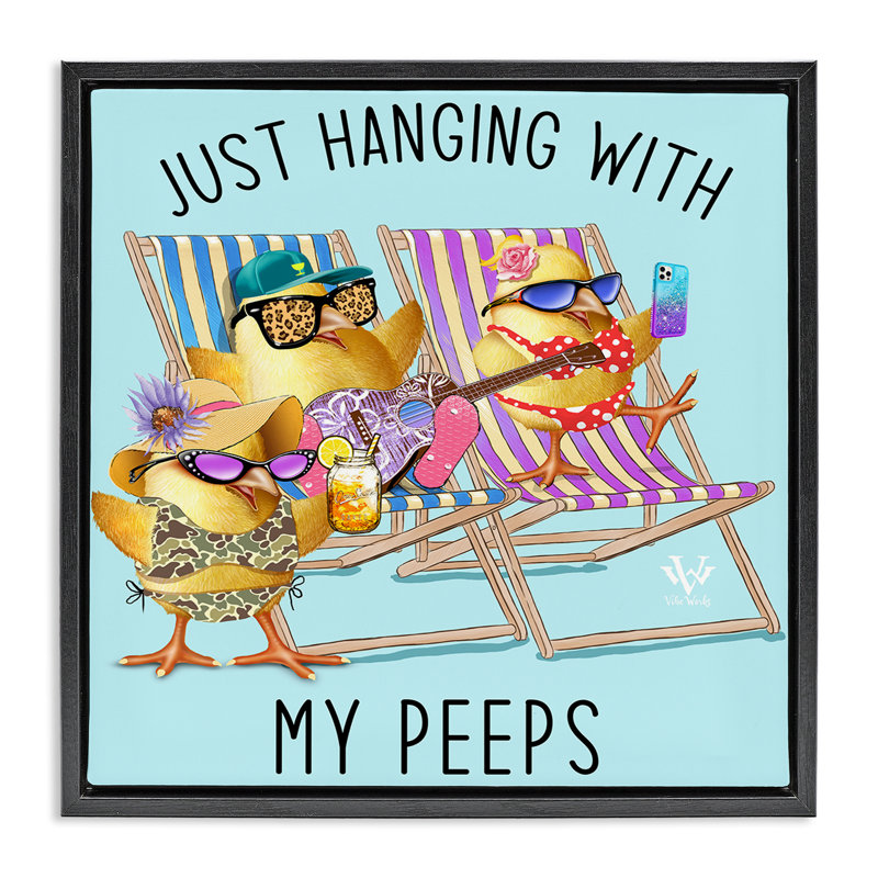 Cadre suspendu Hanging With My Peeps, design par Jim Baldwin, Cadre flottant noir de jais, H 18 po x l 18 po