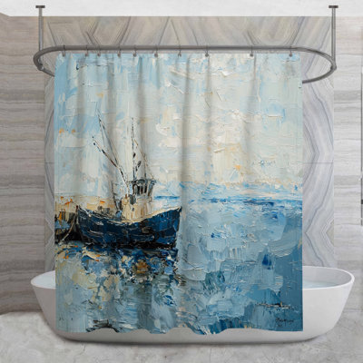 Rideau de douche bateau de pêche - décor de salle de bain maritime industriel