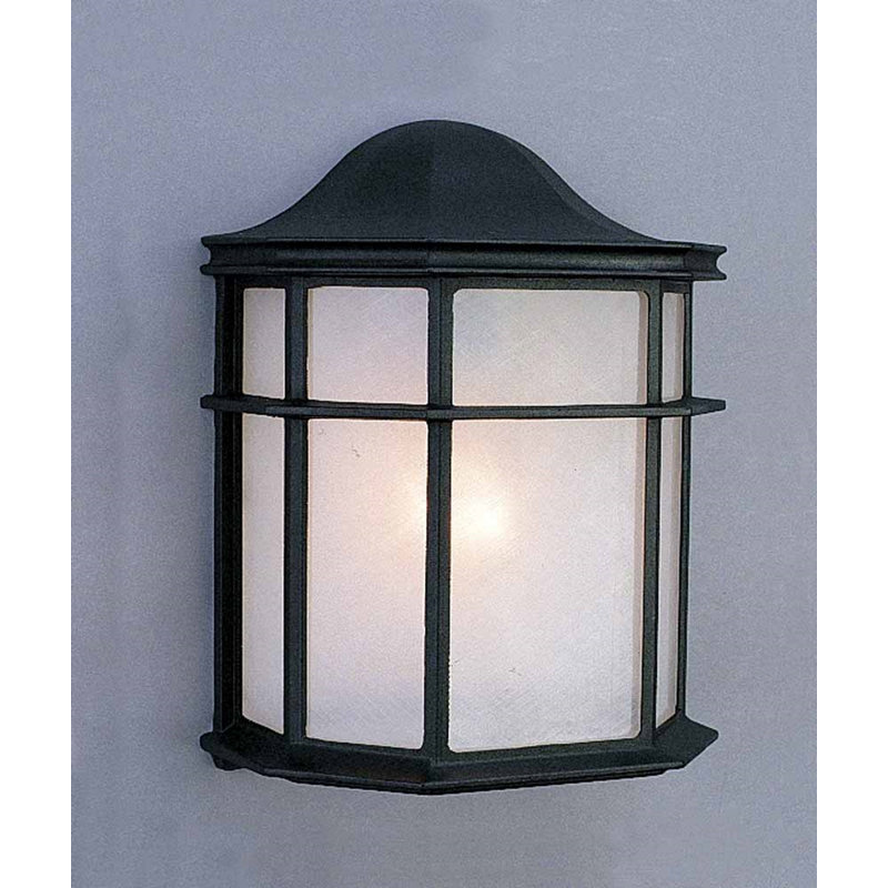 1-Light Outdoor Cast Aluminum Black Wall Mount Wall Sconce Wall Lantern with White Acrylic Lens, Black