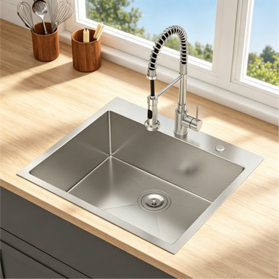 16Mm Thickened Stainless Steel Single-Bowl Kitchen Sink, Countertop Built-In Household Vegetable Washing Basin, One-Piece Molding With Complete Drainage Components.