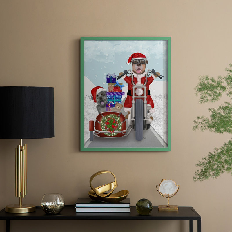 «Christmas Mutts Christmas Chopper», reproduction encadrée - bois massif, H 11 po x l 9 po, Cadre vert