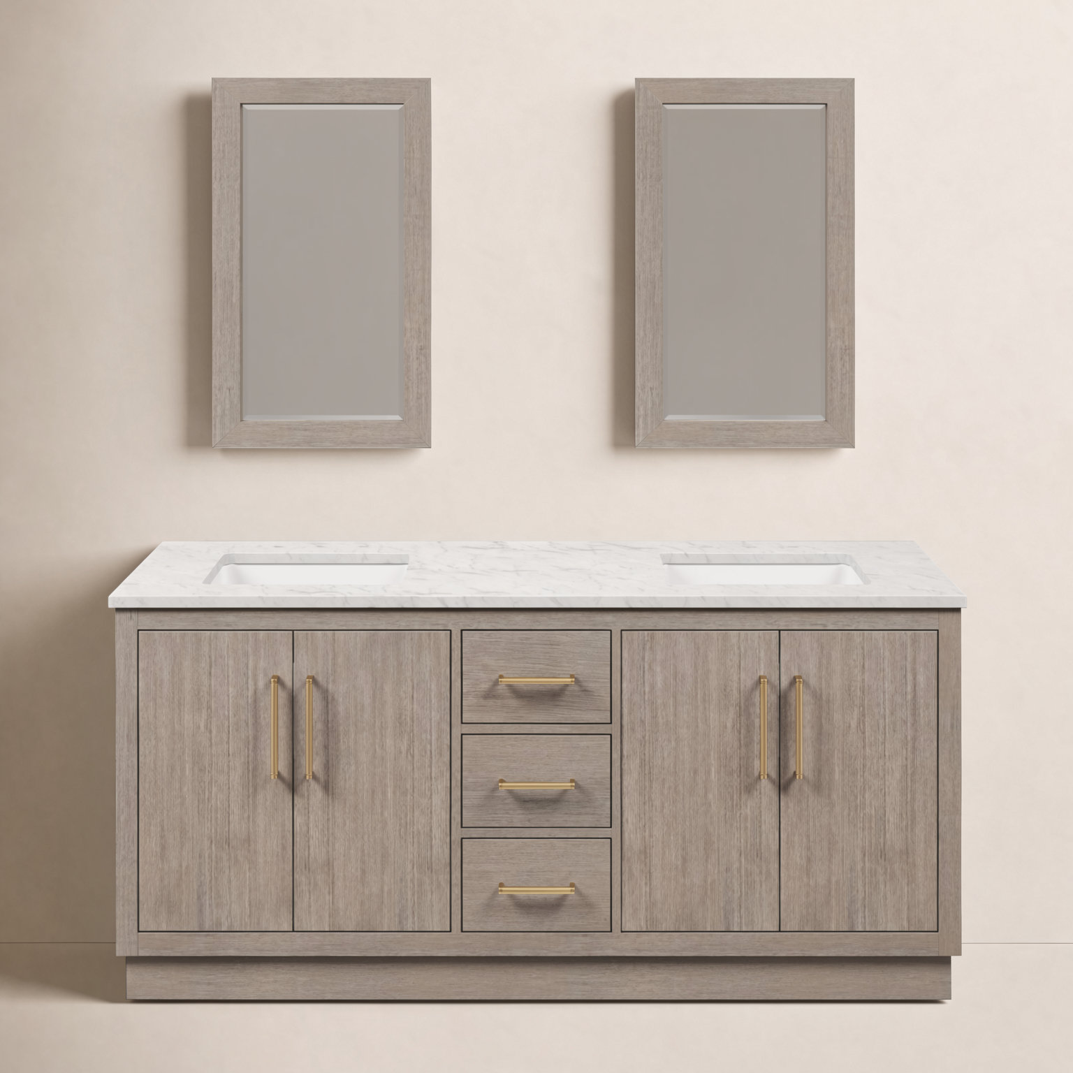 Kamila 72" Carrara Marble Double Bathroom Vanity, Satin Gold