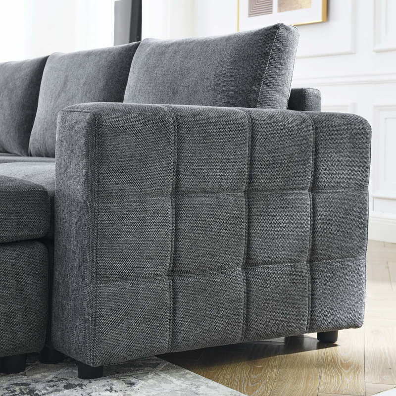 6 - Piece Upholstered Sectional, Gray Fabric