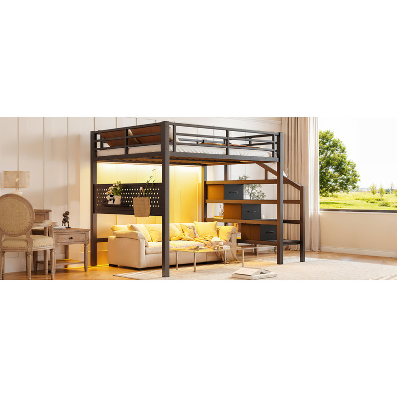 Lit mezzanine avec rangement, cadre moderne en panneau de fibres à densité moyenne pour la maison