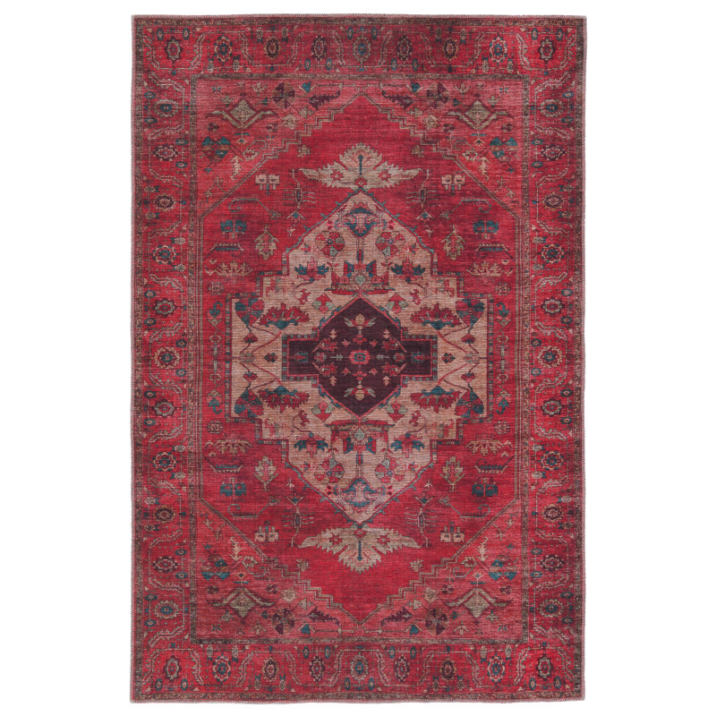 Beesley Machine Washable Red/Brown Rug, Rectangle 7'10" x 10'