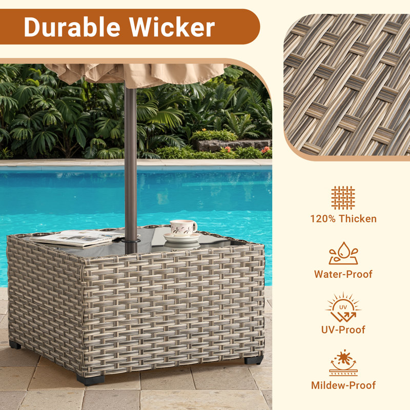 Parasol de marché rectangulaire avec base et table basse carrée 14,5 pi x 8,5 pi, Beige