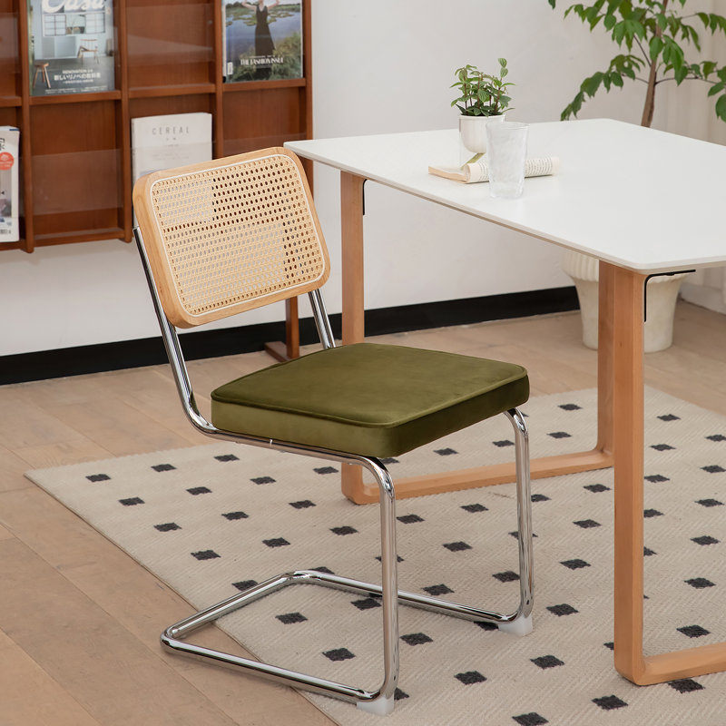 Modern Dining Chairs Set Of 4 With Chrome Cantilever Frame And Rattan Backrest