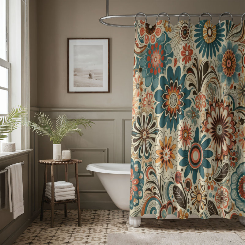 Rideau de douche standard 1 pièce Groovy Floral Flow, H 74 po x l 71 po
