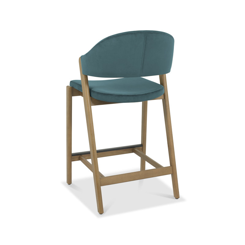Upholstered Velvet Bar Stool with Solid Wood Frame, Azure, Velvet