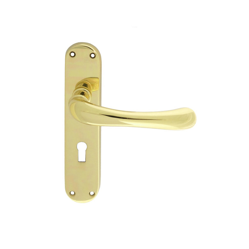 Ibra Lock Door Handle, Polished Brass