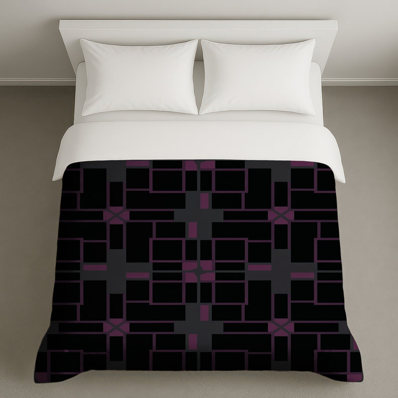 Housses de couette mauves carrés noirs, Lit simple