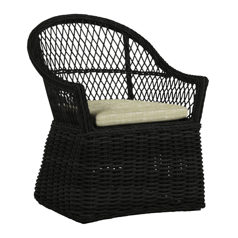 Soho Woven N-Dura Resin Wicker Outdoor Arm Chair, Black, No Welt, Canvas Sand