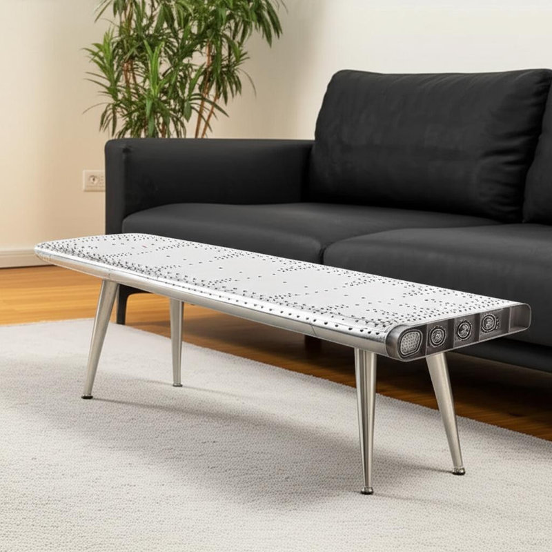 Table basse 60 po en aluminium et métal argenté