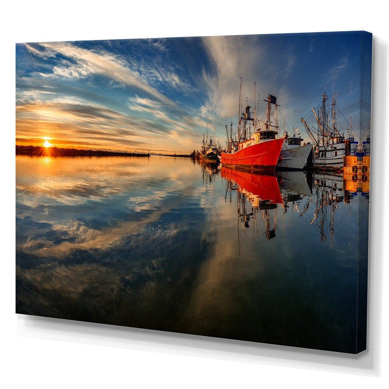 Coucher de soleil sur la rivière Sunset, H 8 po x l 12 po x P 1 po, Toile tendue