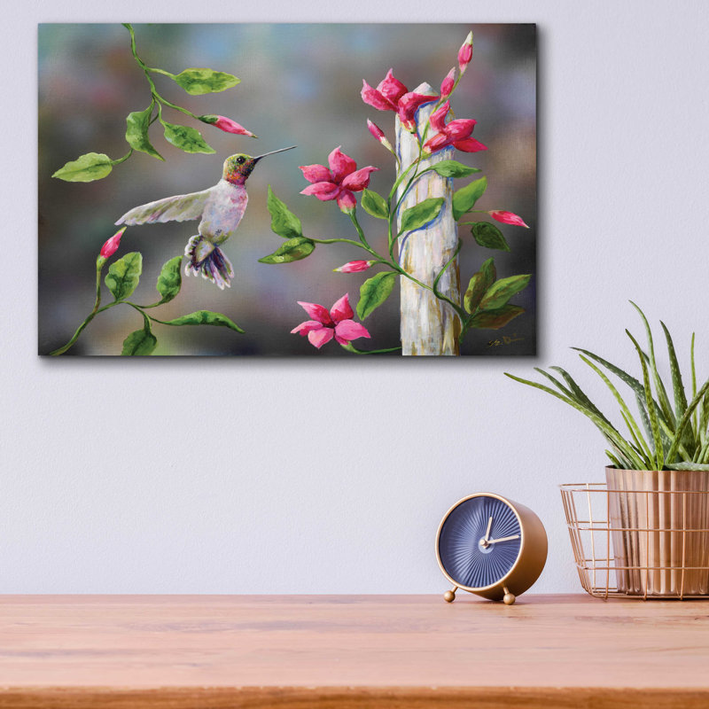 «Hummingbird with Flowers» par Sarah Davis - impression non encadrée, H 12 po x l 16 po x P 0,13 po