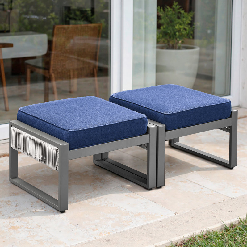 Repose-pieds d'extérieur avec coussin Sunbrella® Trinie, Bleu