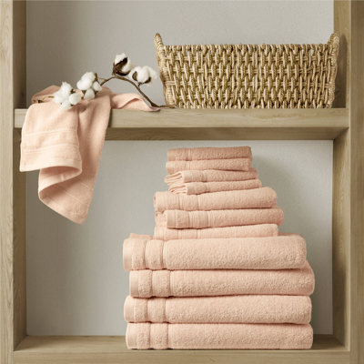 510 Design 400 GSM Essential Bundle Blush 100% Cotton Quick Dry Super Soft 12-Piece Towel Set