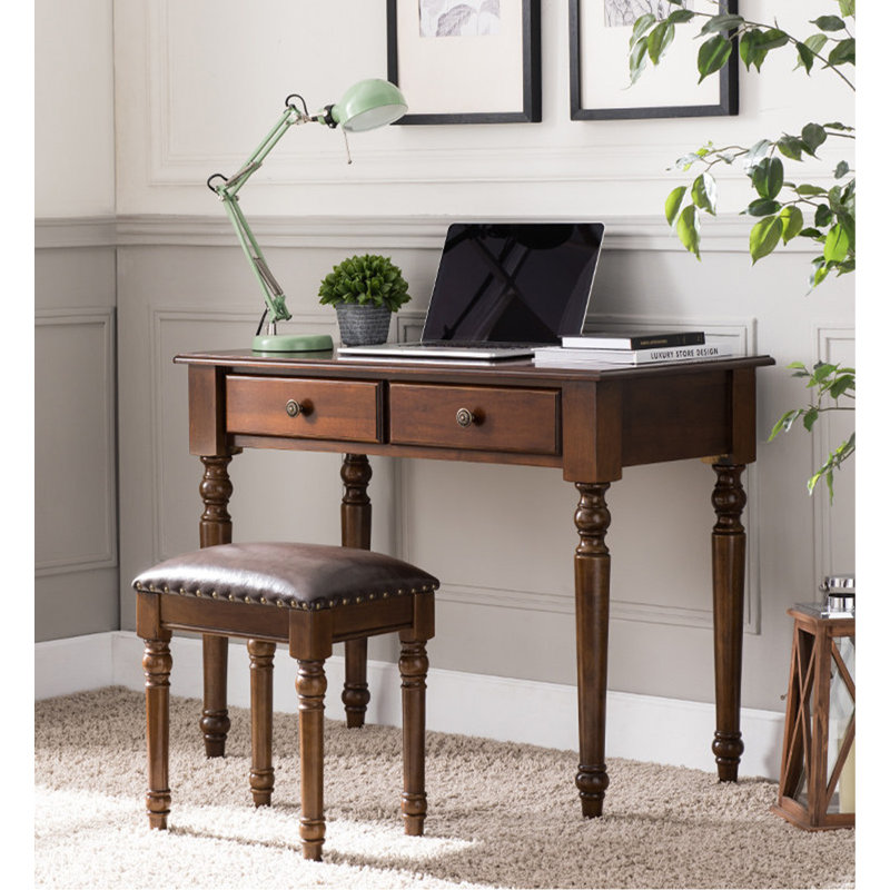 Bureau d'écriture en bois massif de style traditionnel avec pieds tournés, H 29,92 po x l 31,5 po x P 19,69 po