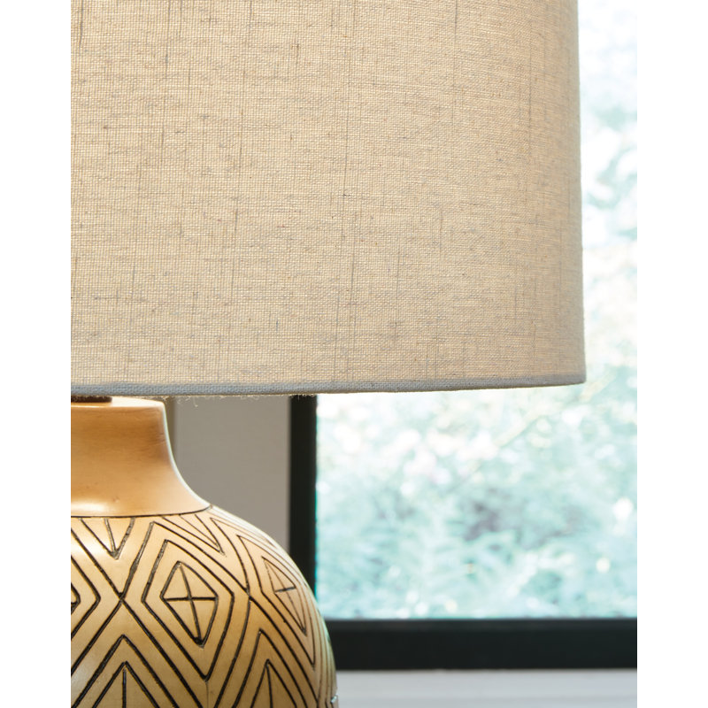 Beige and Black Polyresin Table Lamp Set with Drum Shade