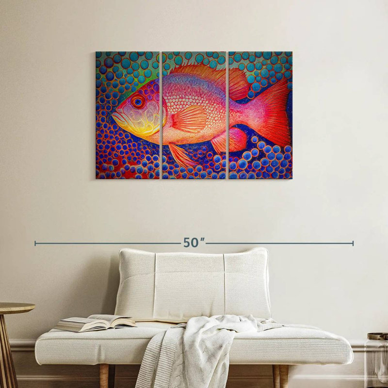 Red Snapper Fish And Abstract Bubbles, 24" H x 38" W