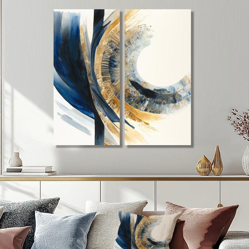 «Blue and Gold Swirl Abstract IV - Abstract Spirals», art mural, H 40 po x l 40 po, Toile tendue, Ne s’applique pas