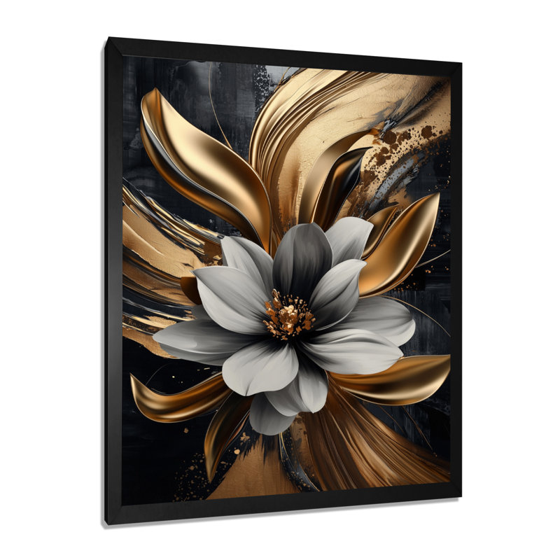 Juliet - Art mural sur toile à motif floral, Noir, noir, noir, noir, H 20 po x l 12 po, Avec cadre