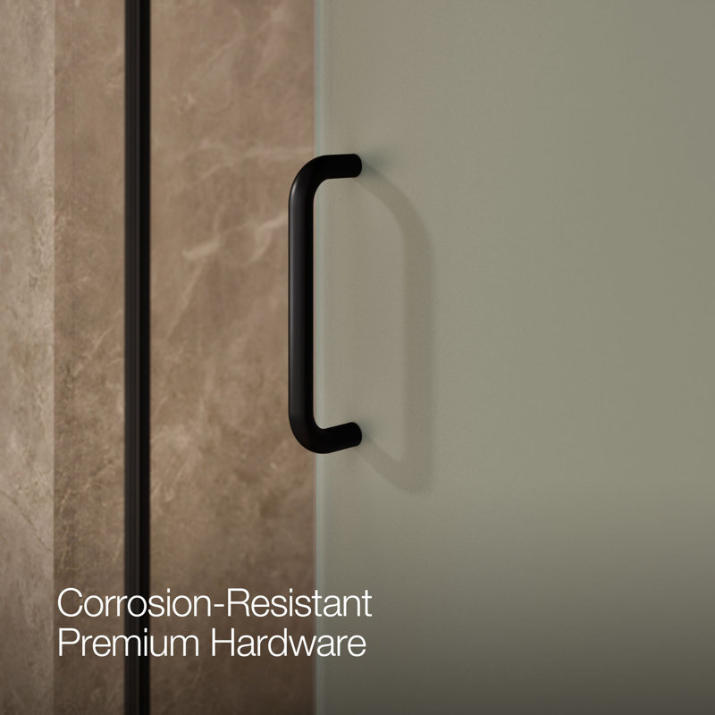 Elate Tall Sliding Shower Door, 75-1/2-In H X 62-1/4 - 65-5/8-In W With Heavy 5/16-In Thick Crystal Clear Glass With Privacy Band