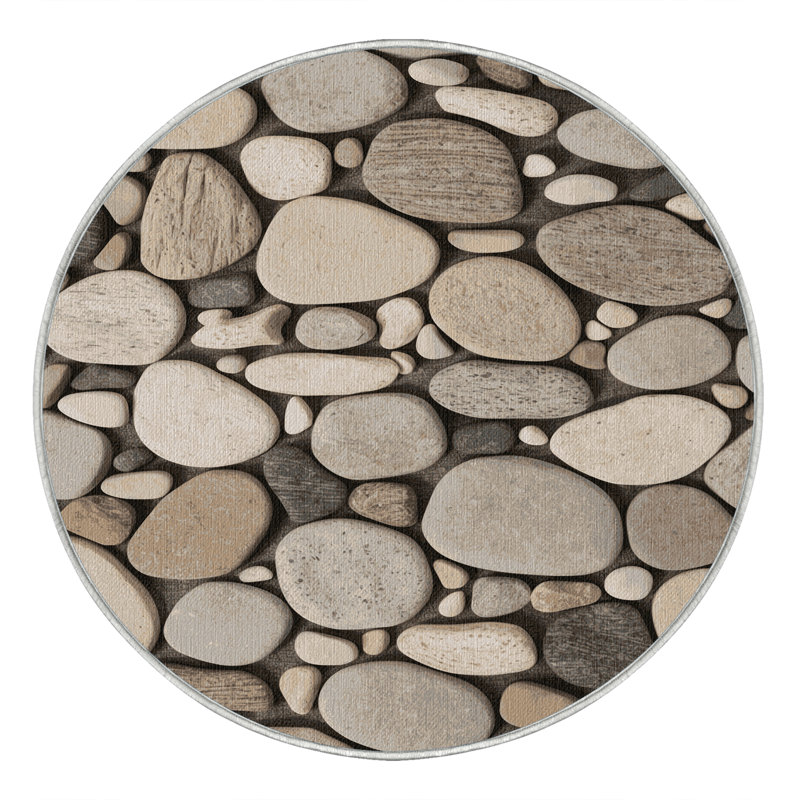 Washable Beach Pebble Plus Coastal Area Rug, Round 8'