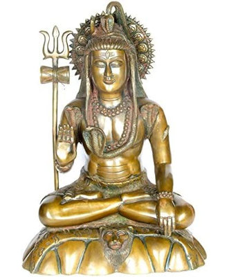 Brass Mahadeva Shiva Statue, 17 in. Seated Meditation Pose     Hindu Deity Sculpture for Home Altar & Spiritual Decor