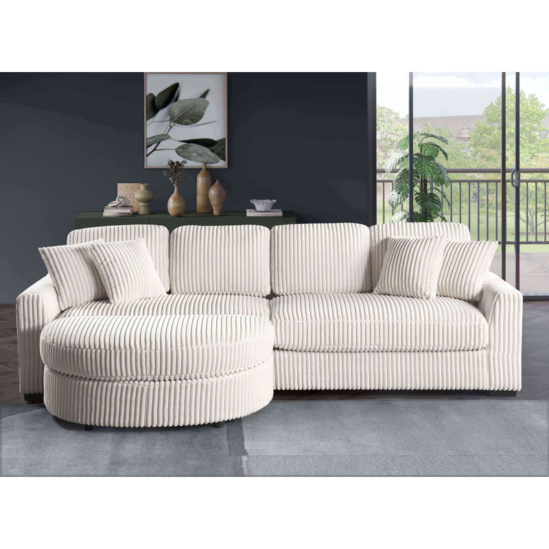 3 piece 111" Modern Corduroy Sectional Sofa Couch Twins loveseat with Matching Ottoman, Beige