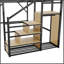 Grand lit mezzanine en métal avec escalier de rangement, garde-robe intégrée, tablettes de rangement