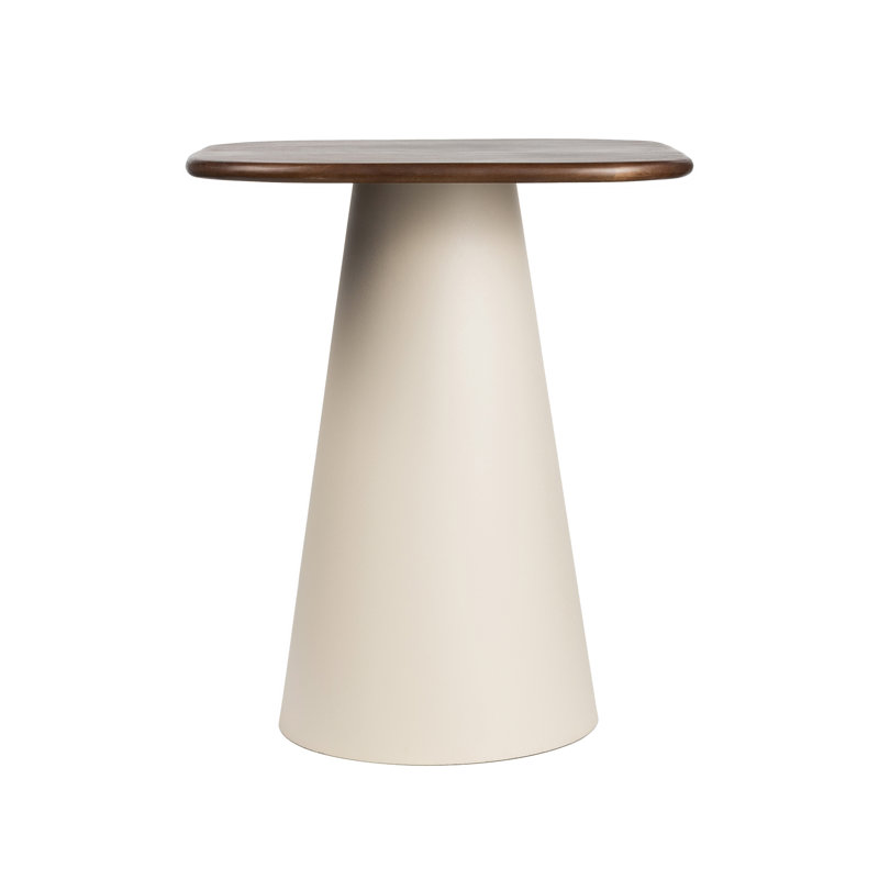 Table de bout carrée en bois de manguier noyer massif de 18 po avec base en métal ivoire chaud Skye, table d'appoint de salon Skye