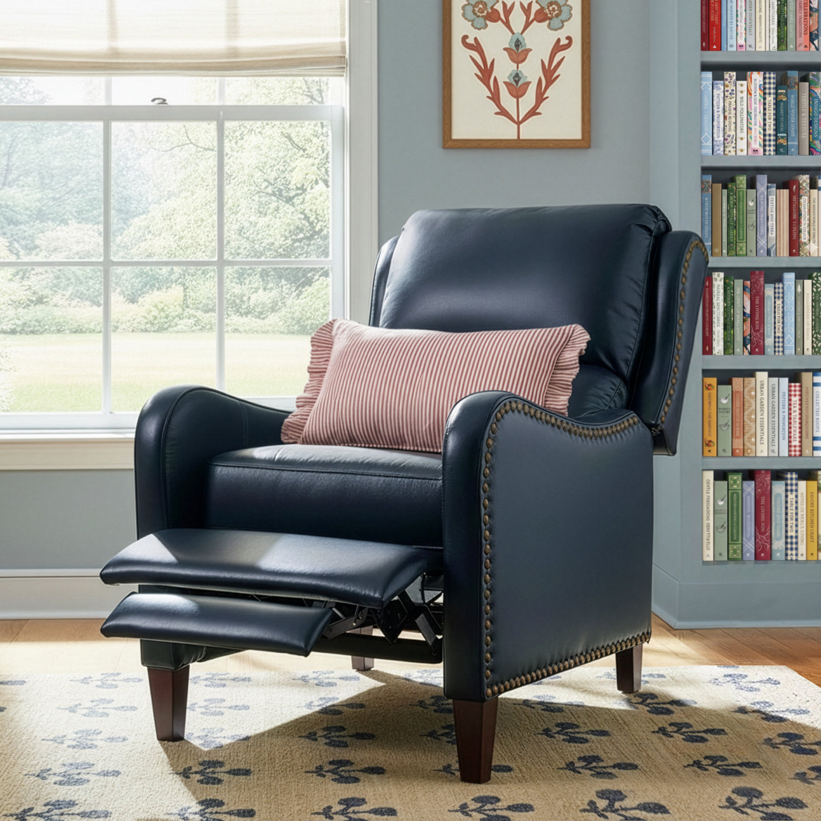 Beecher 29" Genuine Leather Manual Recliner, Navy Genuine Leather