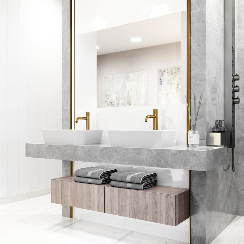 Marigold 18" L x 14" W x 5" H Rectangular White Matte Stone Vessel Bathroom Sink with 12" H Faucet