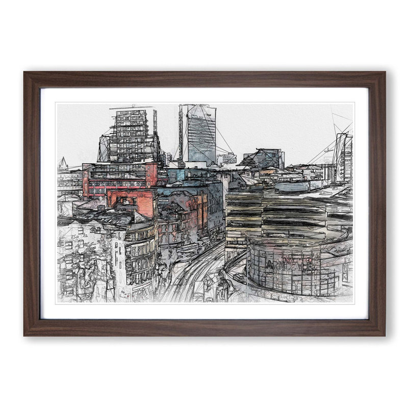 The Manchester Skyline in Abstract - Picture Frame Graphic Art Print on MDF, Walnut Framed, 62cm H x 87cm W x 2cm D