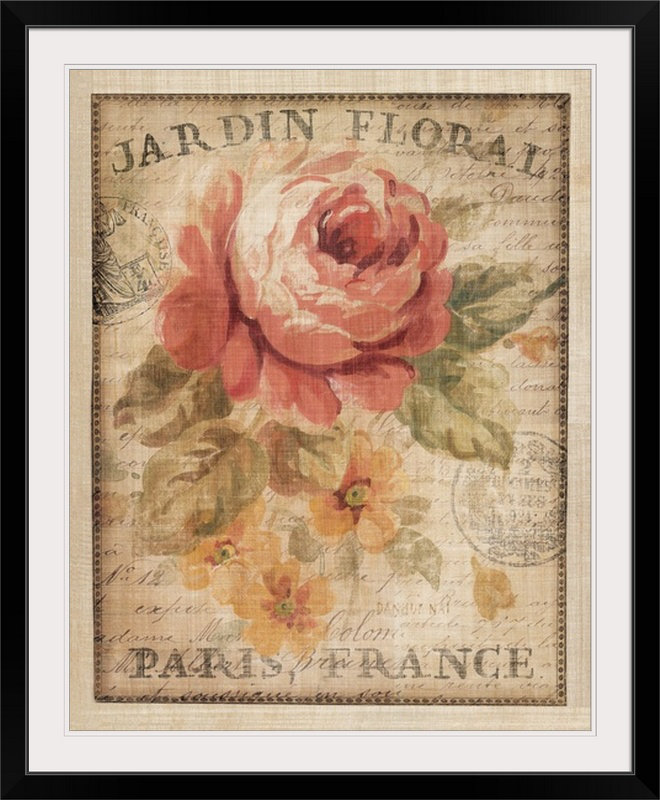 «Parisian Flowers II», reproduction de Danhui Nai, H 23 po x l 20 po x P 1 po, Cadre noir