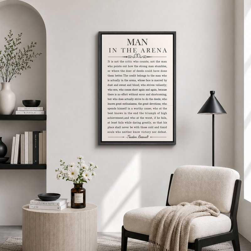 «Man In The Arena», Discours par Theodore Roosevelt, mots inspirants, impression sur toile, art mural, H 36 po x l 24 po