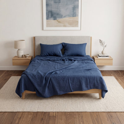 Ensemble de deux taies d'oreiller standard en lin bleu marine