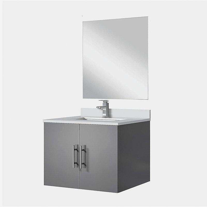 Lavabo de baignoire avec robinet et miroir à DEL, Gris, 24"