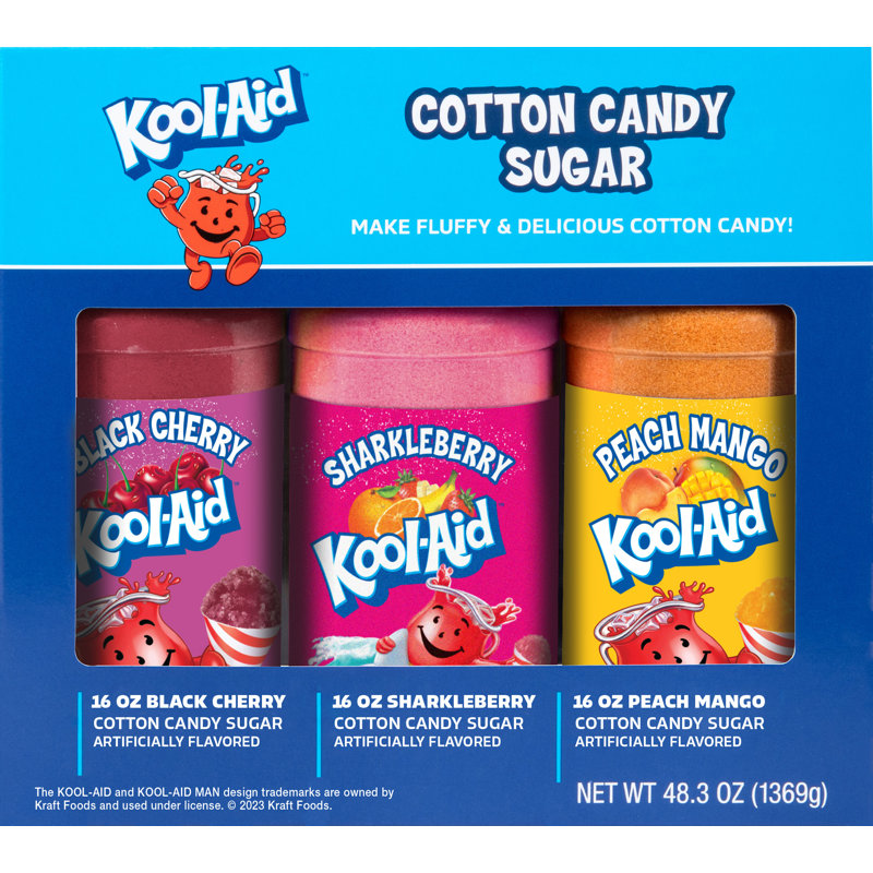 Kool-Aid Cotton Candy Flossing Sugar – Black Cherry, Sharkleberry, Peach Mango – 3 Pack