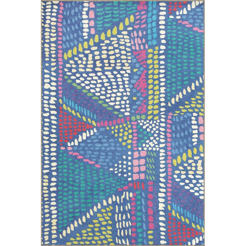 Pixel Blue Geometric Woven Base Washable Carpet, Rectangle 2'4" x 4'