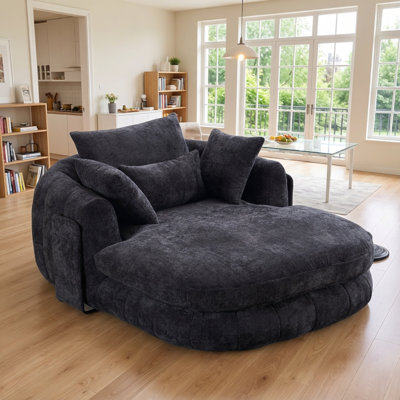 Causeuse ronde surdimensionnée, causeuse 57 x 73 po, tissu chenille foncé, fauteuil de détente pour le salon