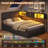 Twin Size Corner Bed With Hydraulic Storage,Twin Daybed With Bookcase And Charging Station,Lift Up Storage Bed Frame With Upholstered Headboard And Led Lights,Metal Platform Storage Bed,Black-1105424869-1095588268