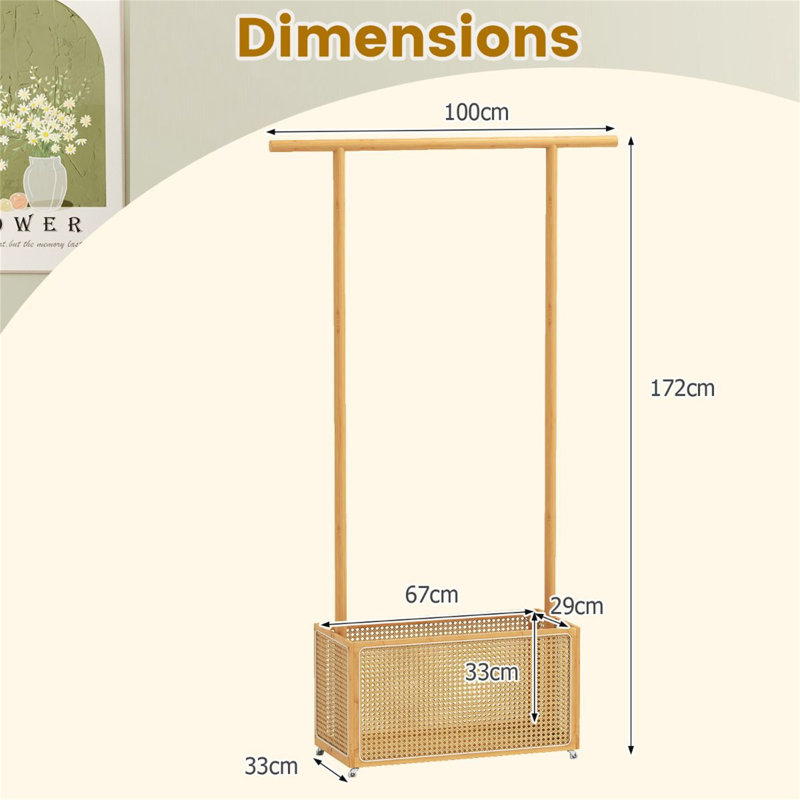 100cm Rolling Clothing Rack, Wood