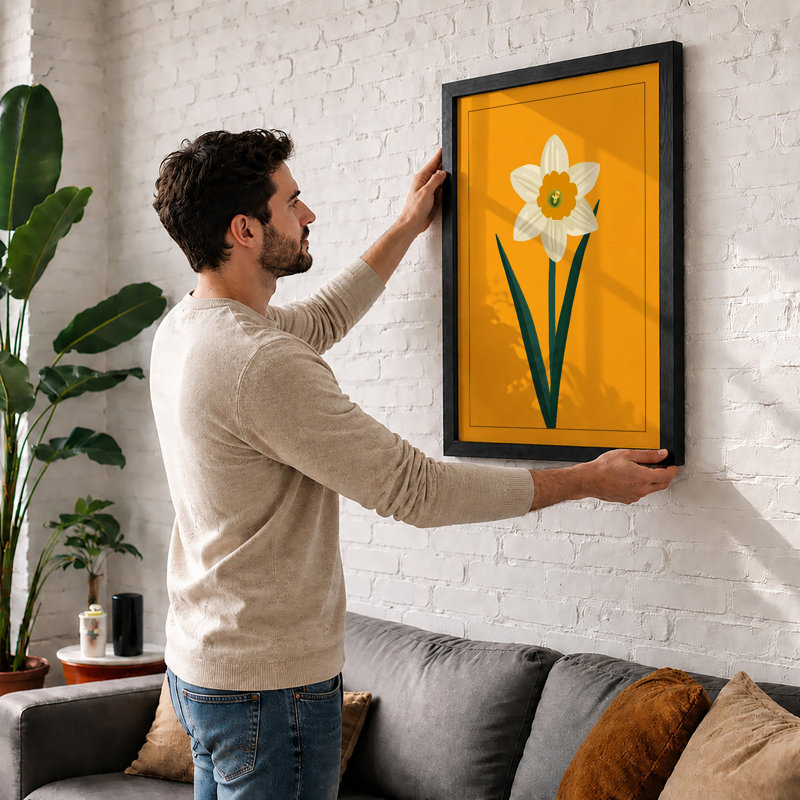 Daffodil Study Botanical - Framed Print, A2 - 59.4 x 42.0 cm, Oak