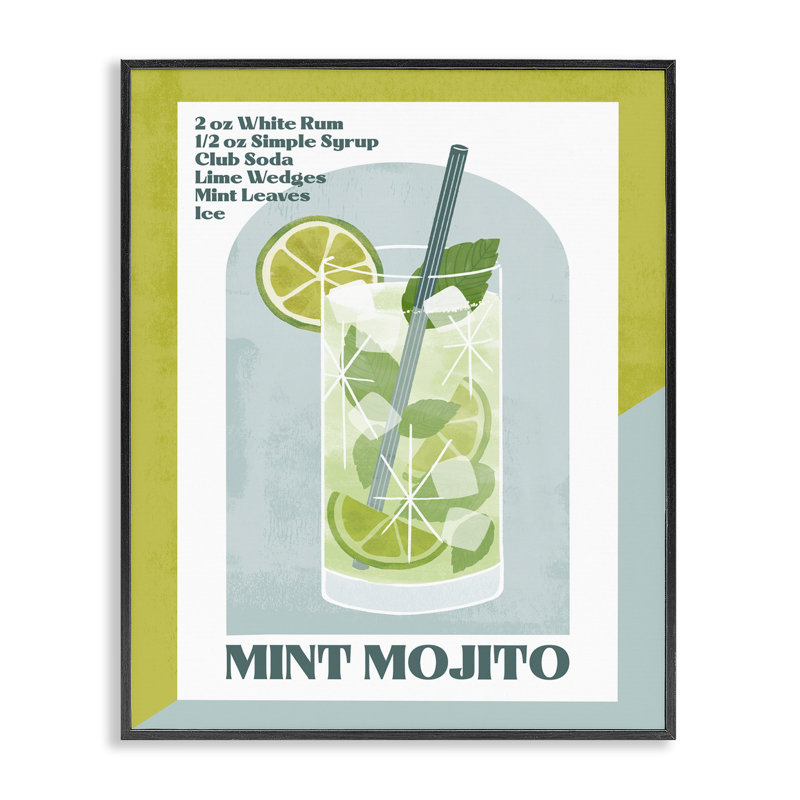 «Retro Mint Mojito Recipe Giclee Art» par Deane Beesley, H 20 po x l 16 po, Giclée encadrée noir minuit