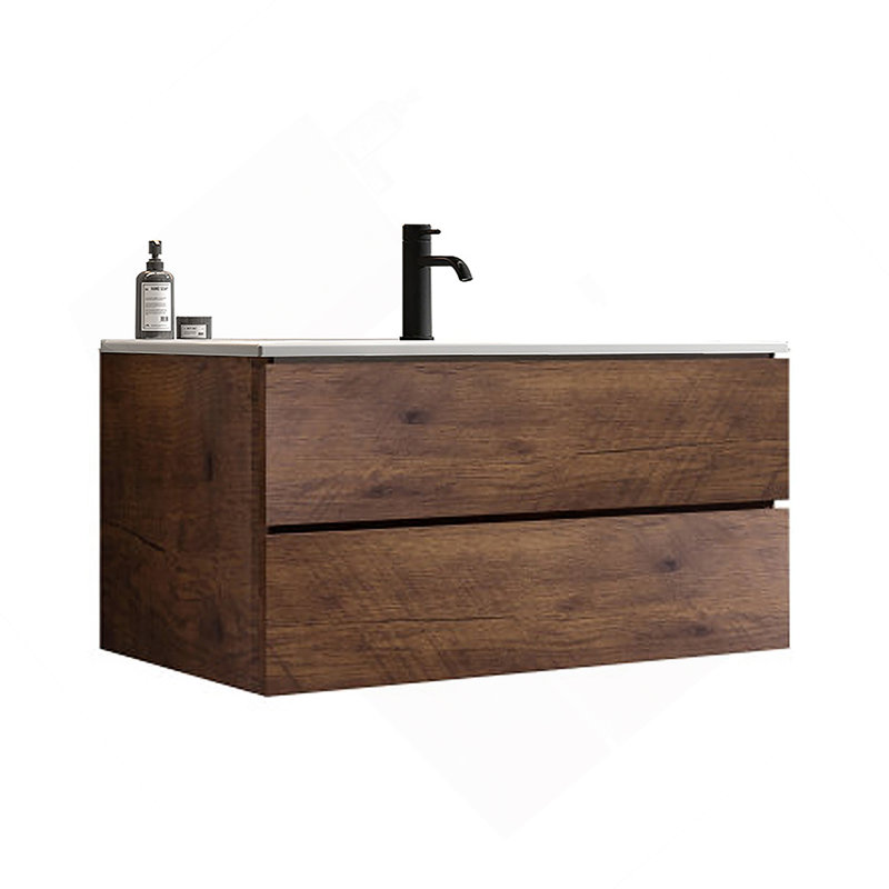 Meuble-lavabo mural avec lavabo en céramique, grand rangement, conception flottante, trou unique, pré-assemblé pour les salles de bain modernes